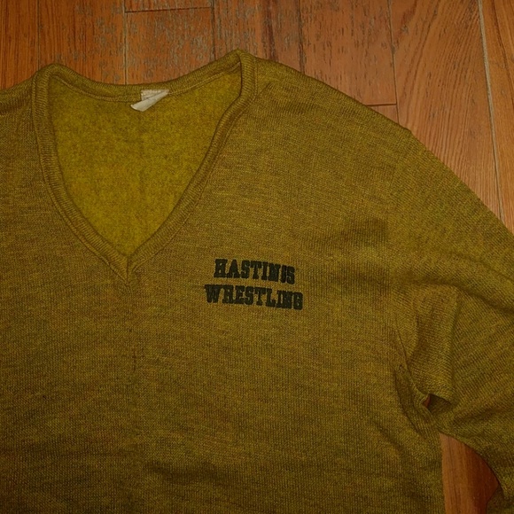 Rare Vintage Hastings Wrestling Varsity V-Neck Sweater Medium - Picture 2 of 14
